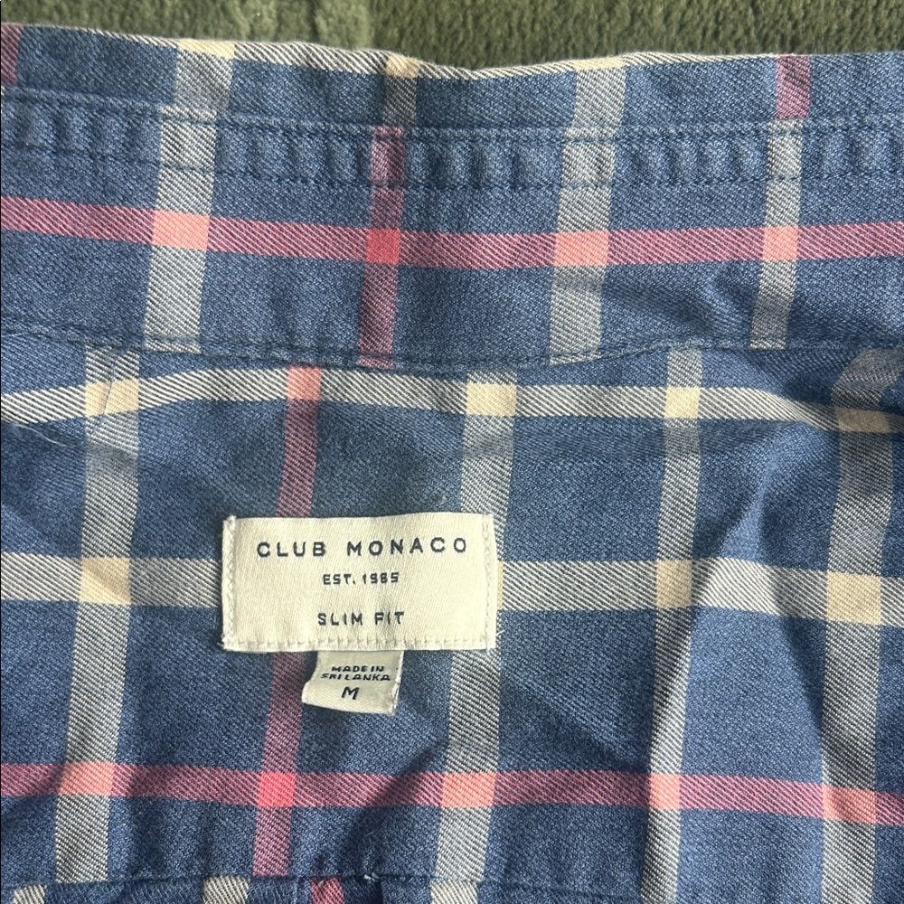 Club Monaco Blue and Pink Checkered Shirt